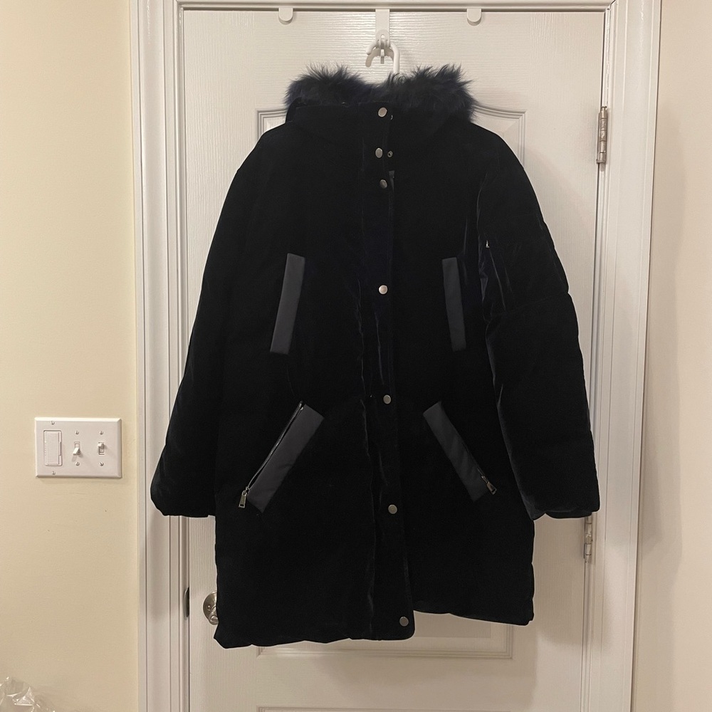 Elie Tahari Real Fox Fur Trim Velvet Down Puffer